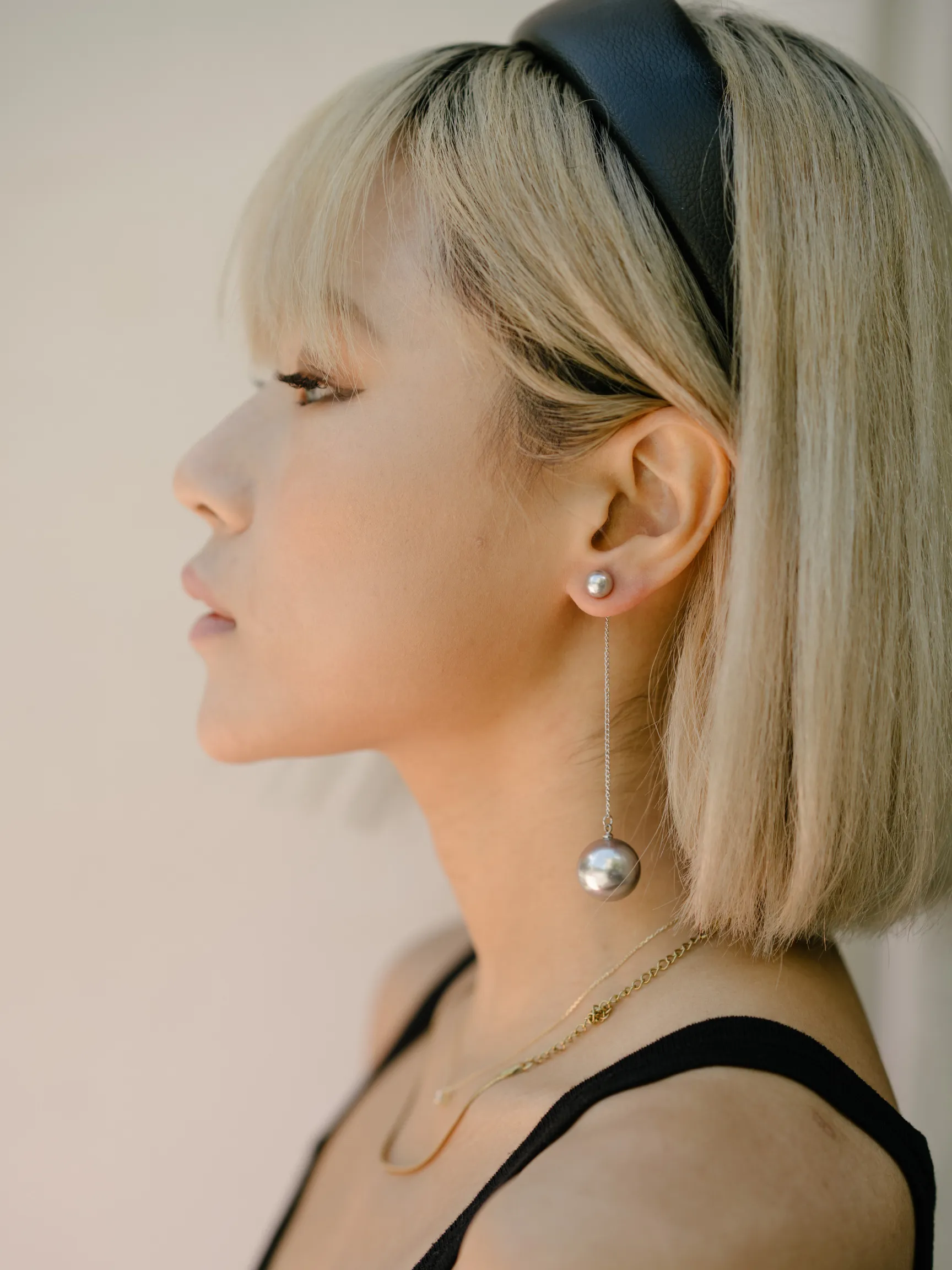 Moon Gray Silver Plated Pear Earring