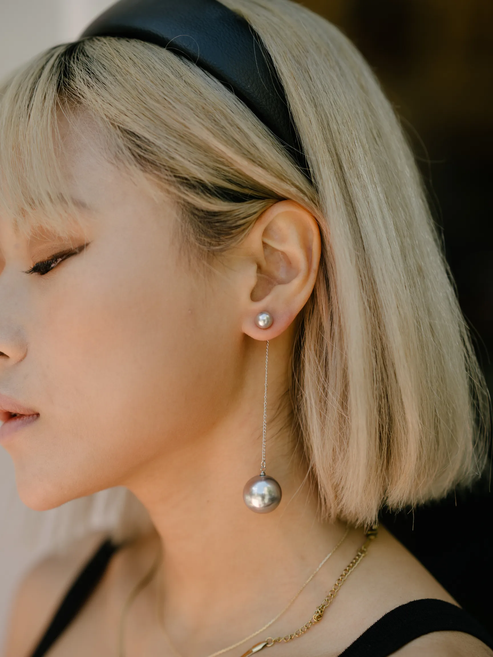 Moon Gray Silver Plated Pear Earring