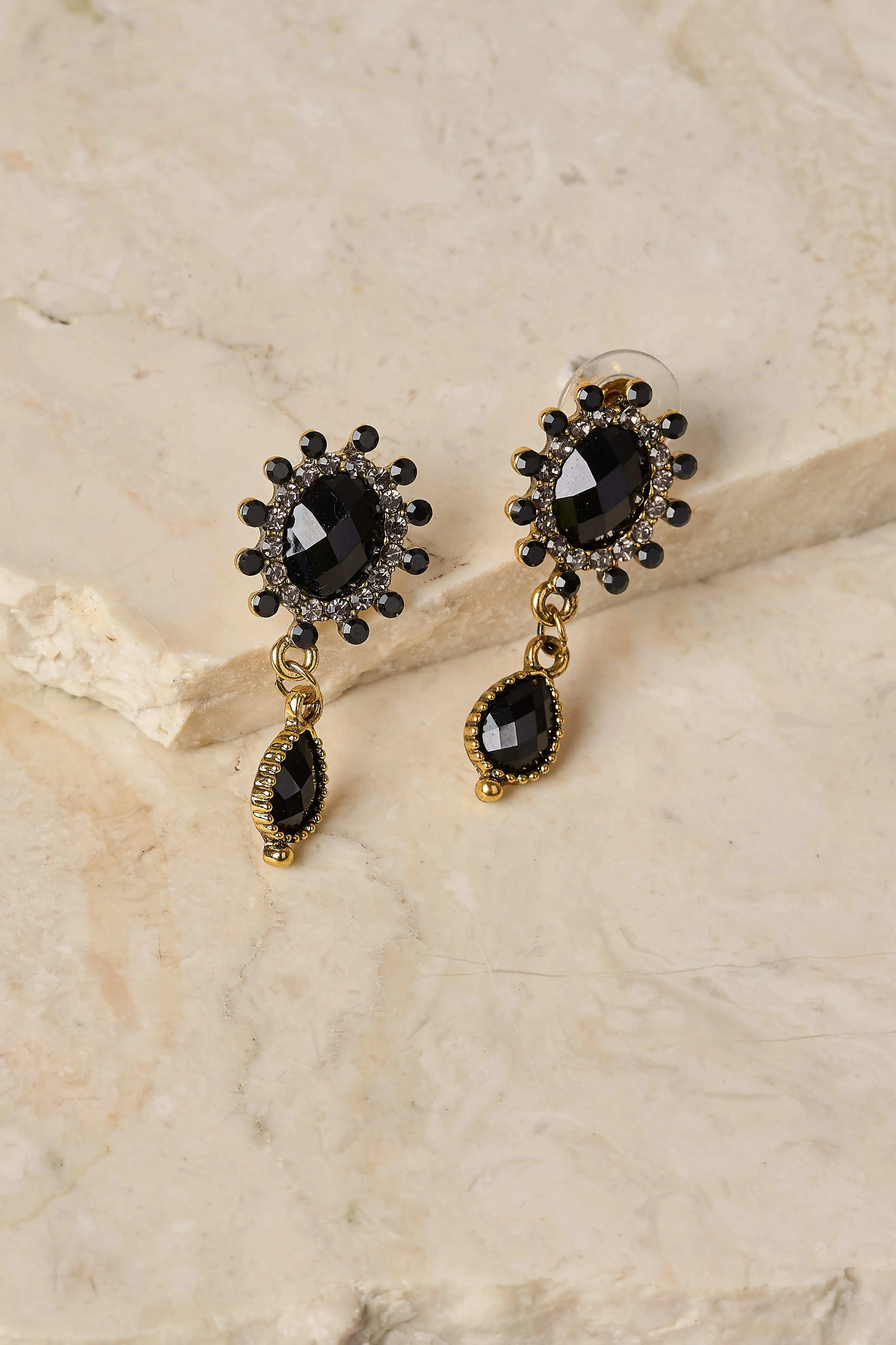 Noir Glass Drop Earrings - Black