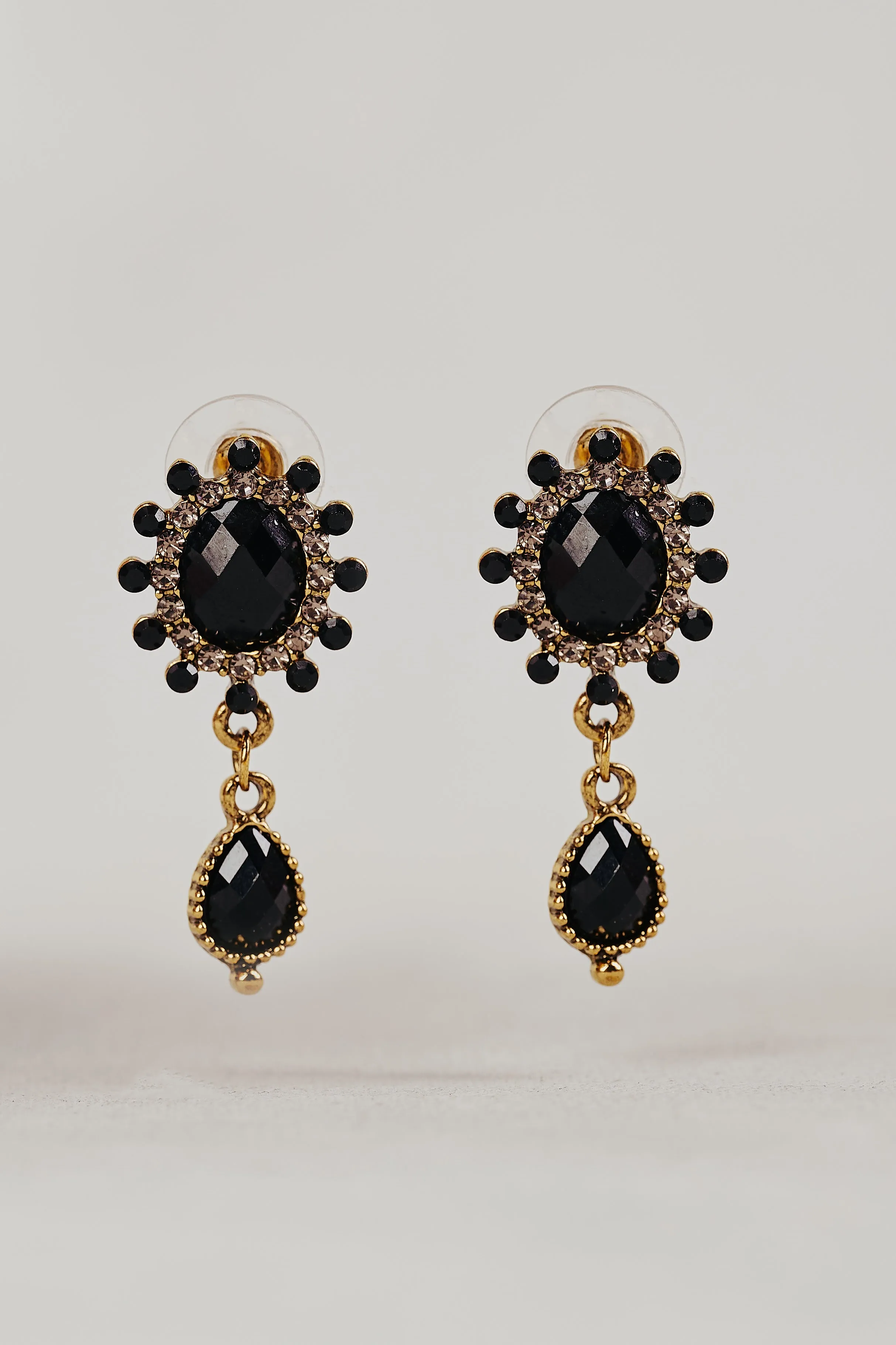 Noir Glass Drop Earrings - Black