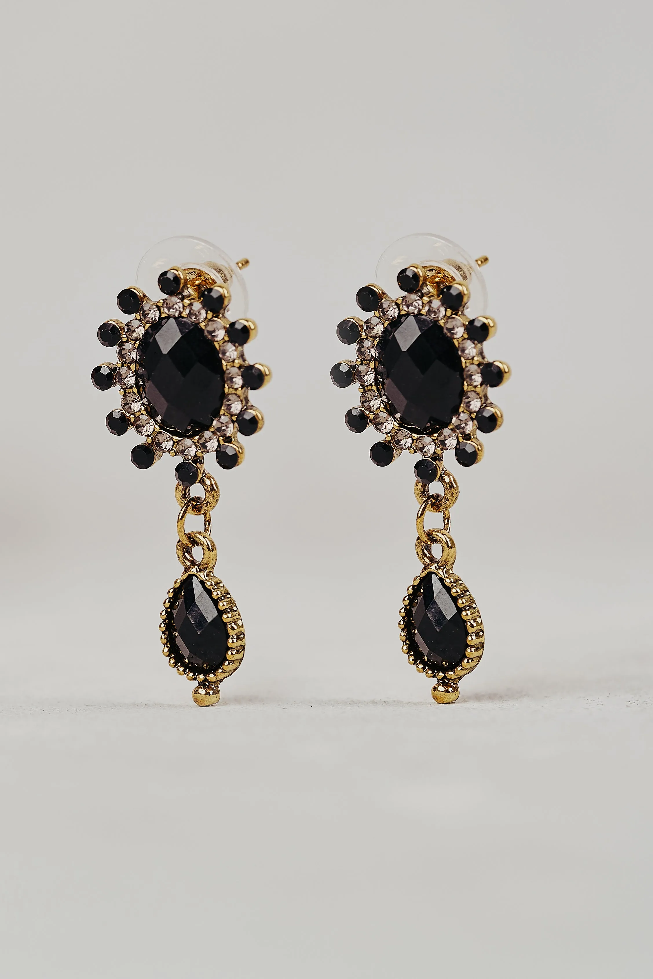 Noir Glass Drop Earrings - Black