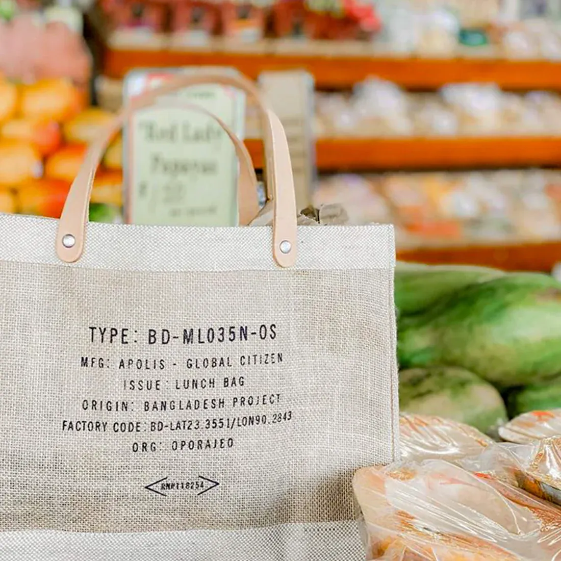 Petite Market Bag in Natural LA Black Print by Geoff McFetridge