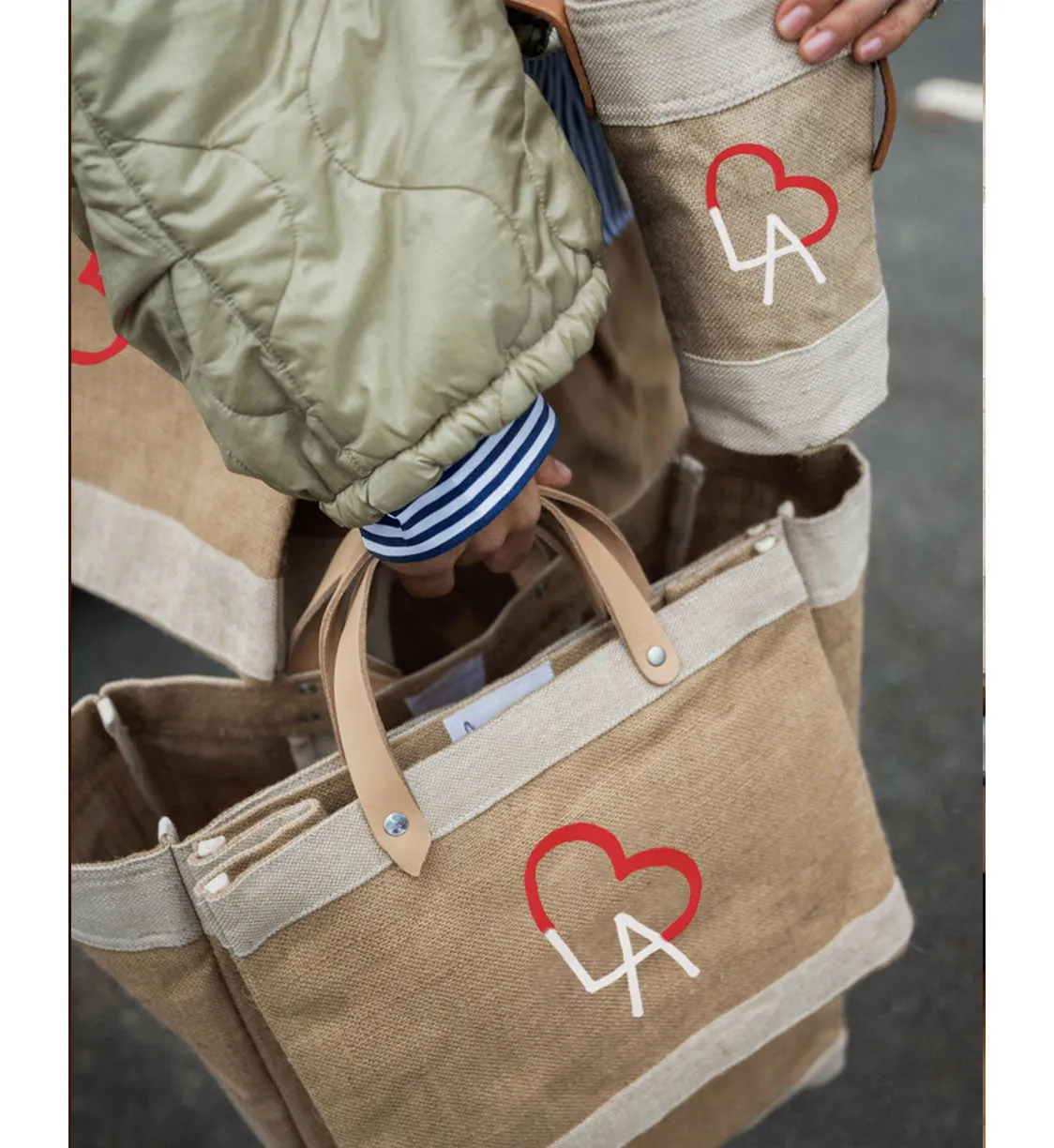 Petite Market Bag in Natural LA Black Print by Geoff McFetridge