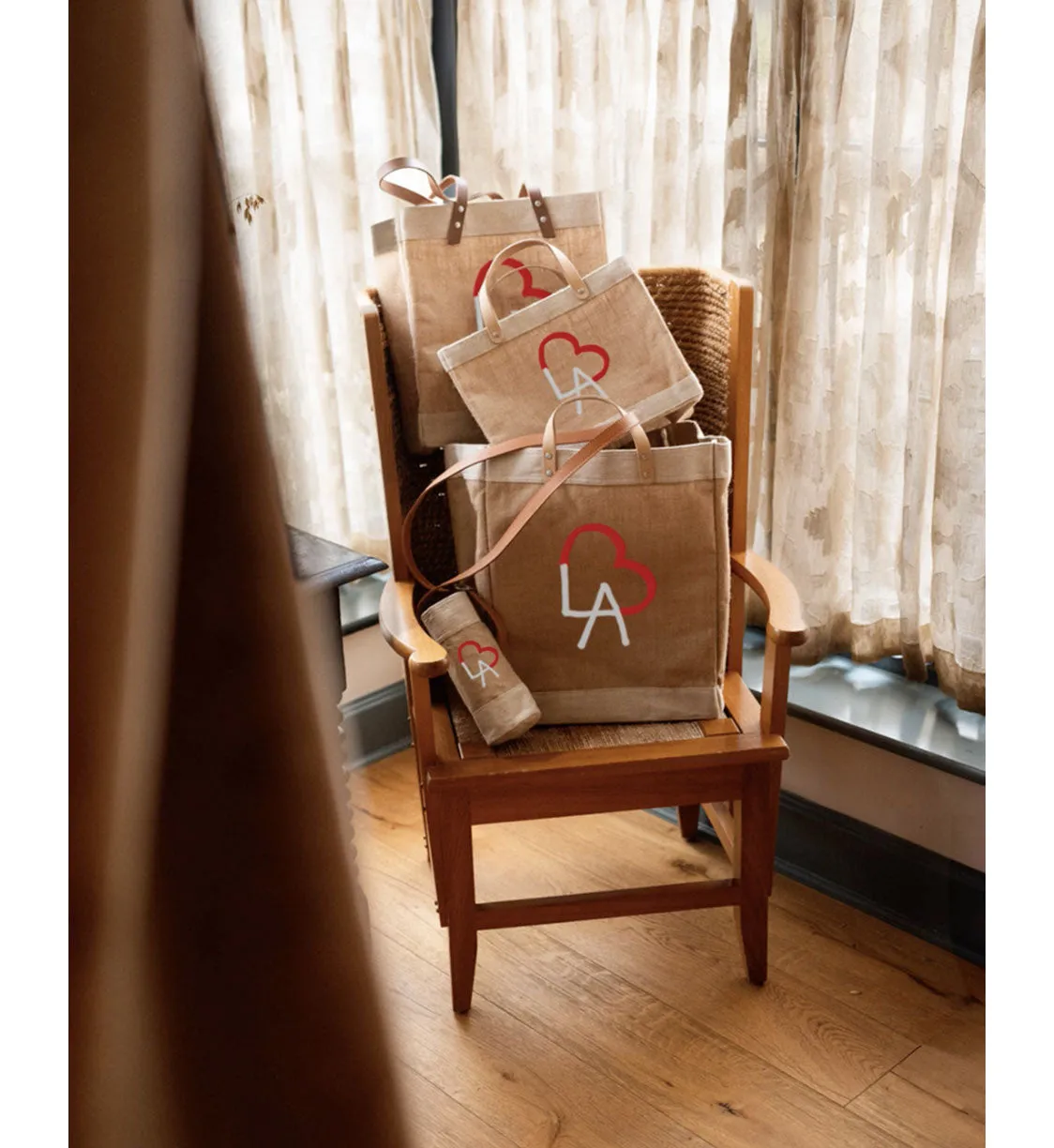 Petite Market Bag in Natural LA Black Print by Geoff McFetridge