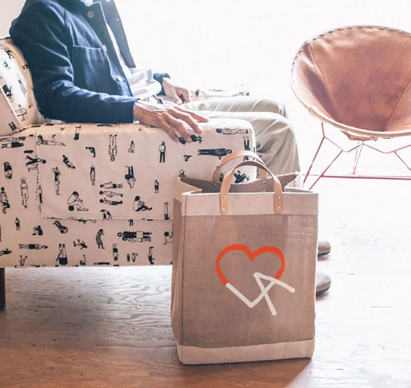 Petite Market Bag in Natural LA Black Print by Geoff McFetridge