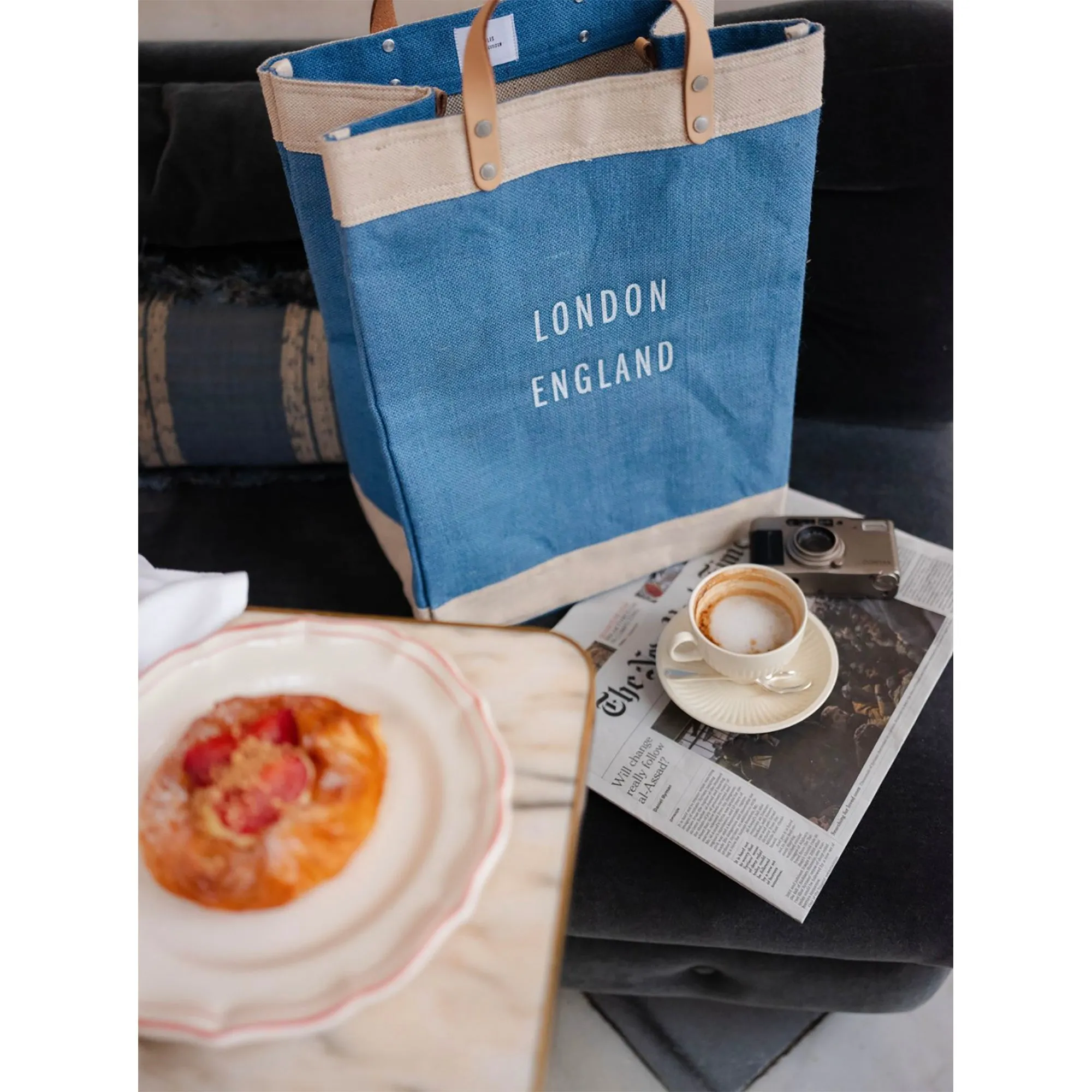 Petite Market Bag in Parisian Blue with Strap