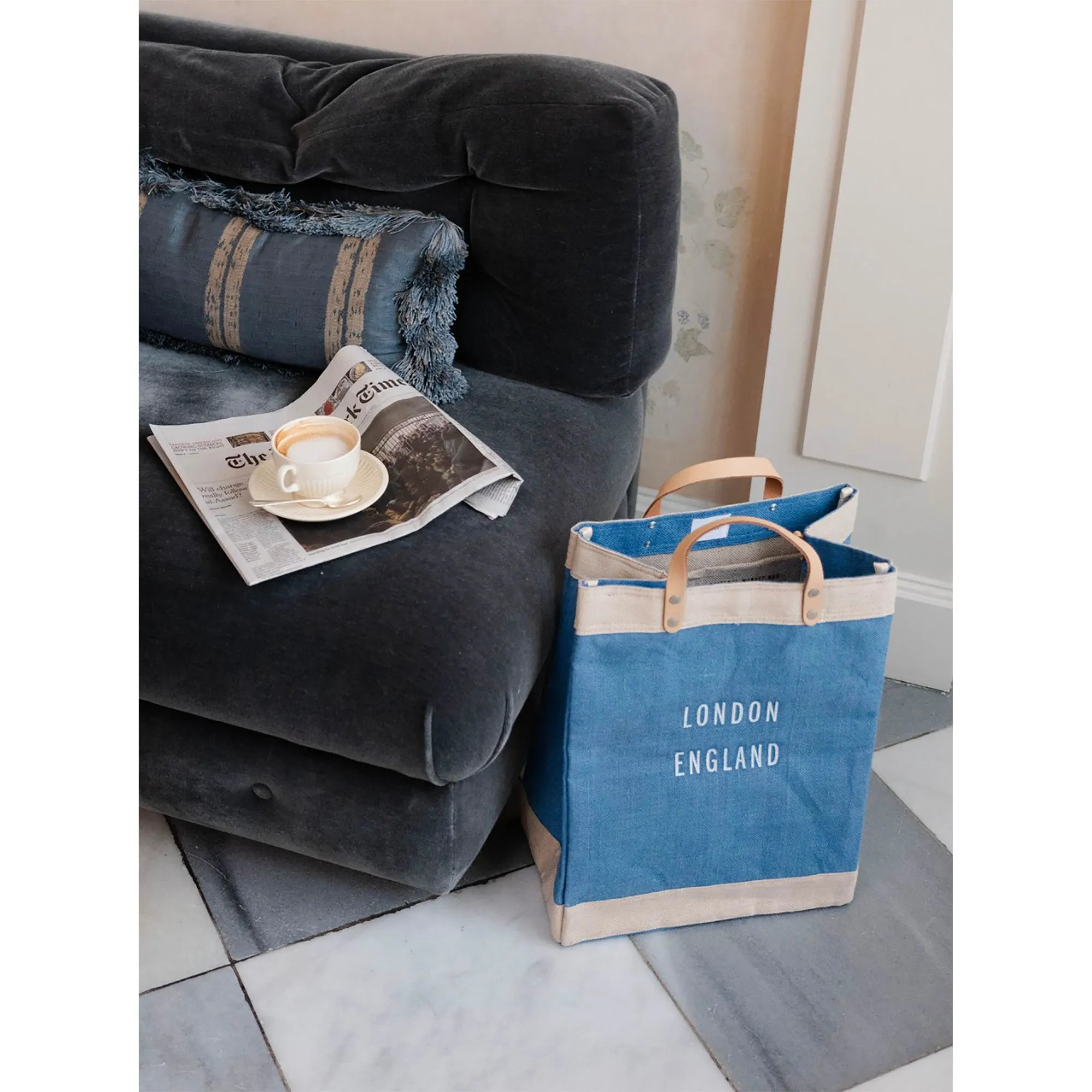 Petite Market Bag in Parisian Blue with Strap