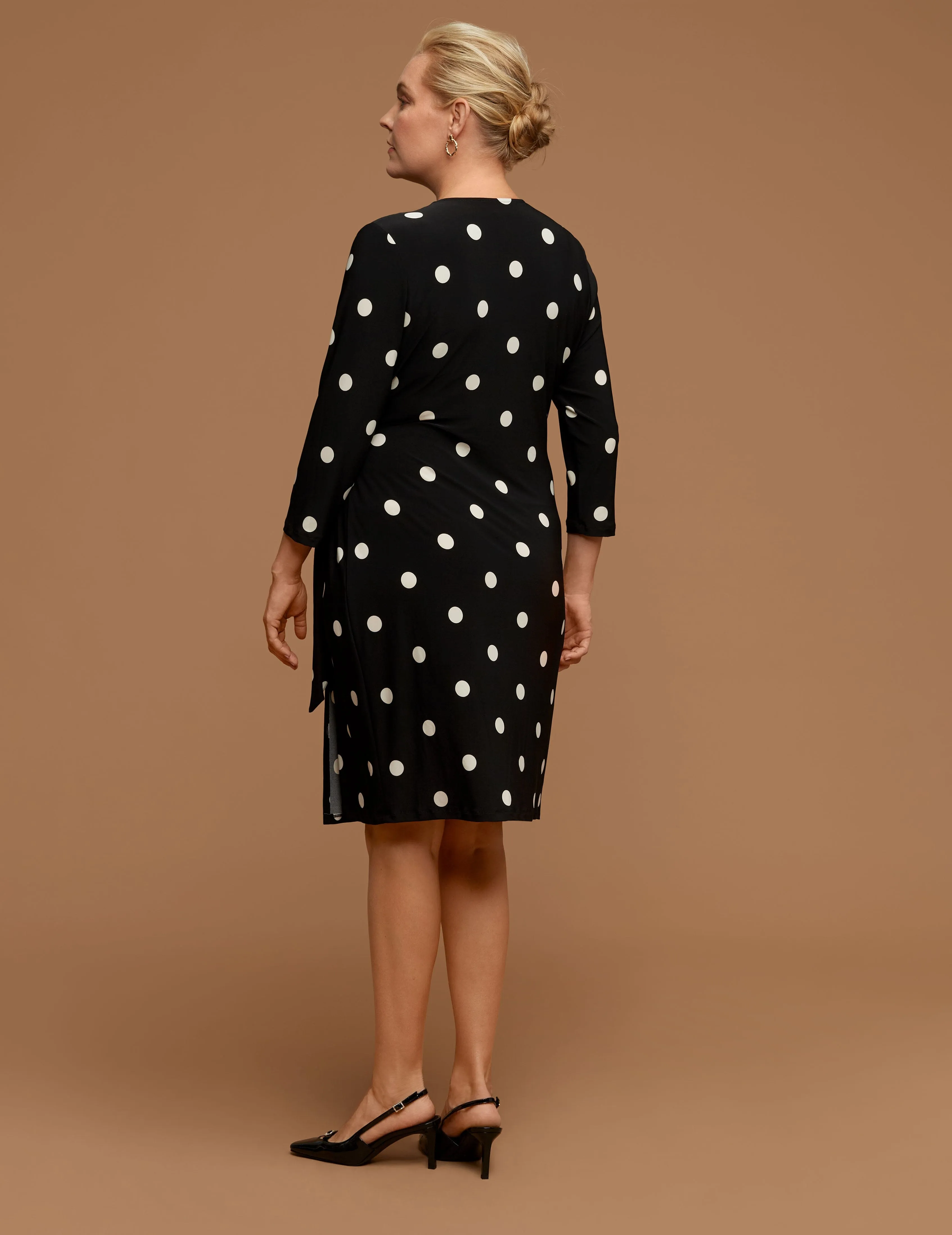 Plus Size Ity Sutton Dot Printed Classic Faux Wrap Dress  - Sale
