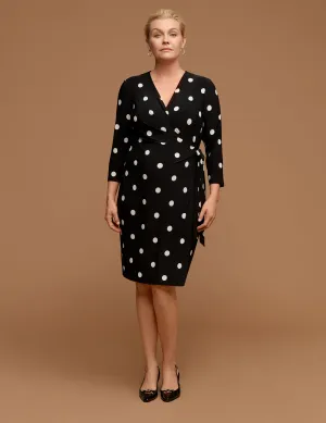 Plus Size Ity Sutton Dot Printed Classic Faux Wrap Dress  - Sale