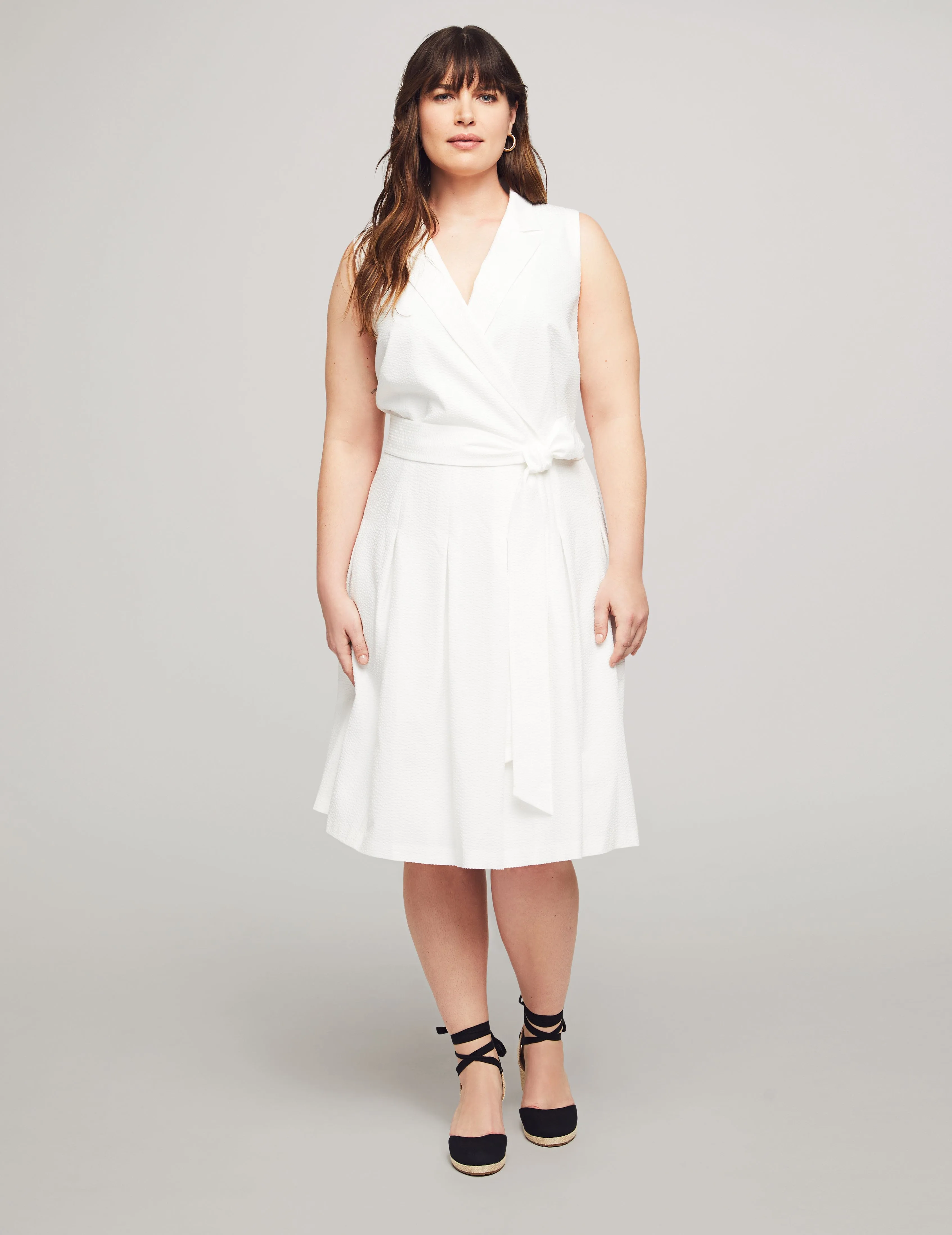 Plus Size Notch Collar Wrap With Full Skirt - Sale