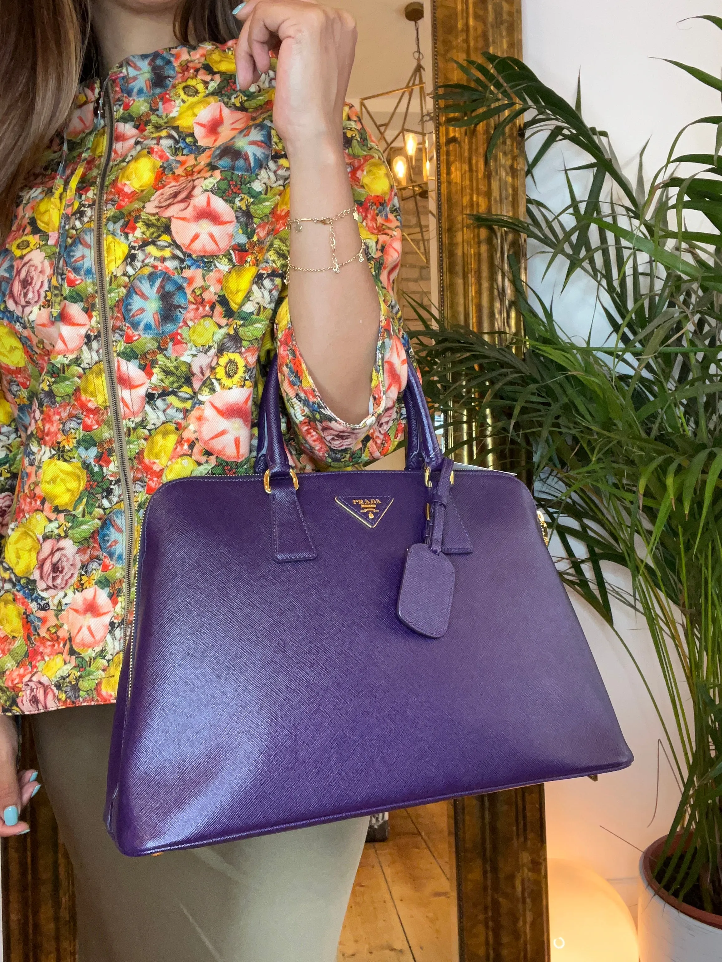 Prada Purple Saffiano Leather Zip Tote