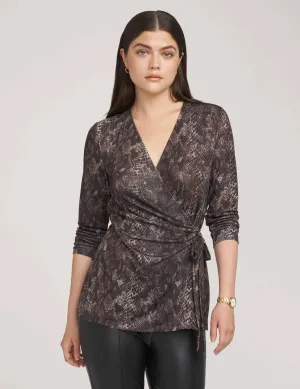 Printed Faux Wrap Top- Sale