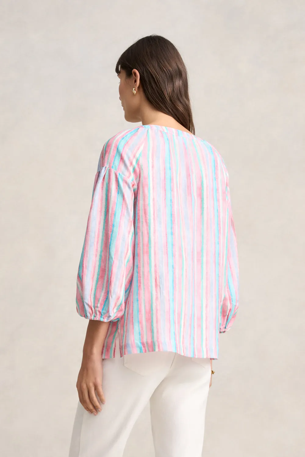 Puff Sleeve Linen Top - Summer Stripe