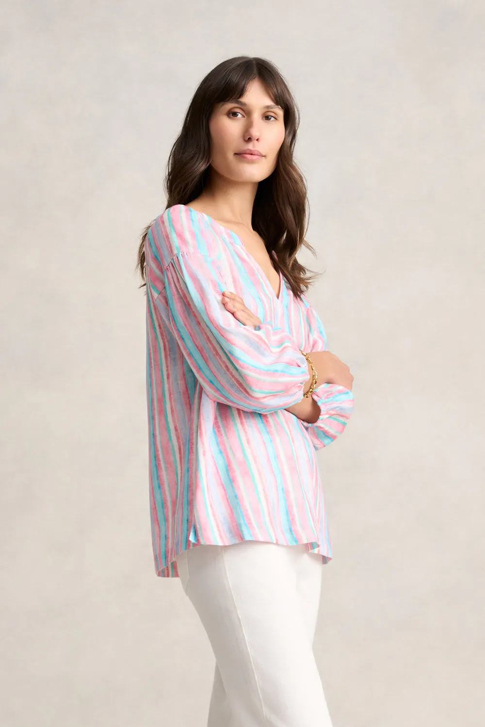 Puff Sleeve Linen Top - Summer Stripe