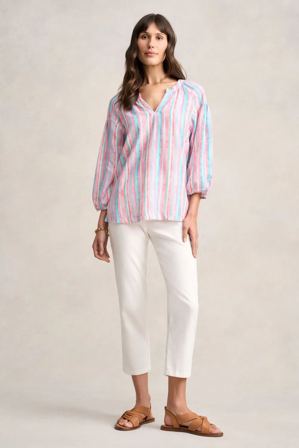 Puff Sleeve Linen Top - Summer Stripe