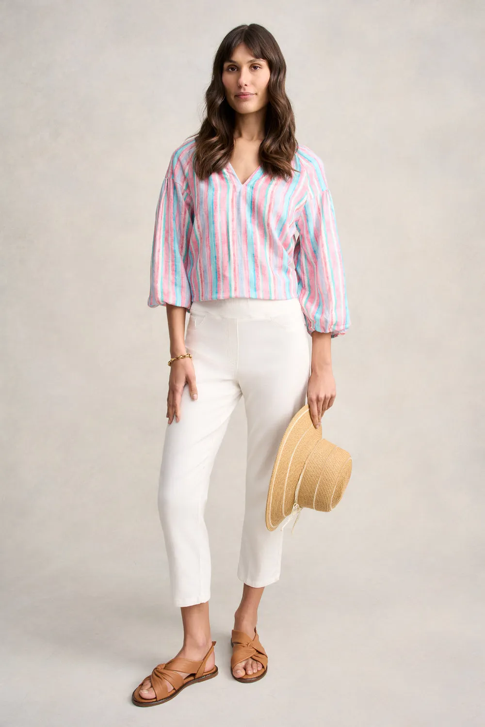 Puff Sleeve Linen Top - Summer Stripe