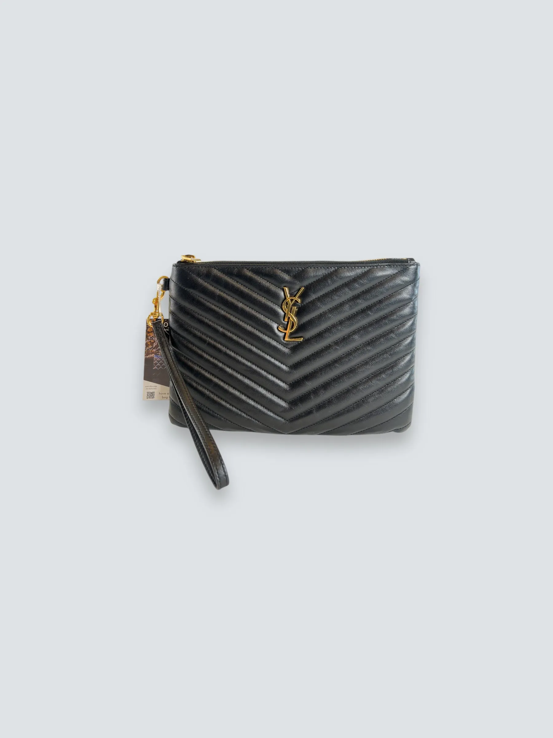 Saint Laurent Black Cevron Matelasse Leather Pouch
