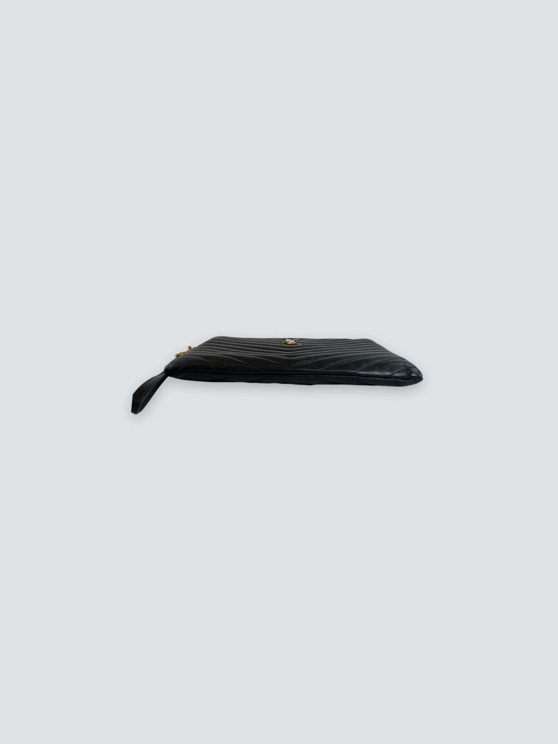 Saint Laurent Black Cevron Matelasse Leather Pouch