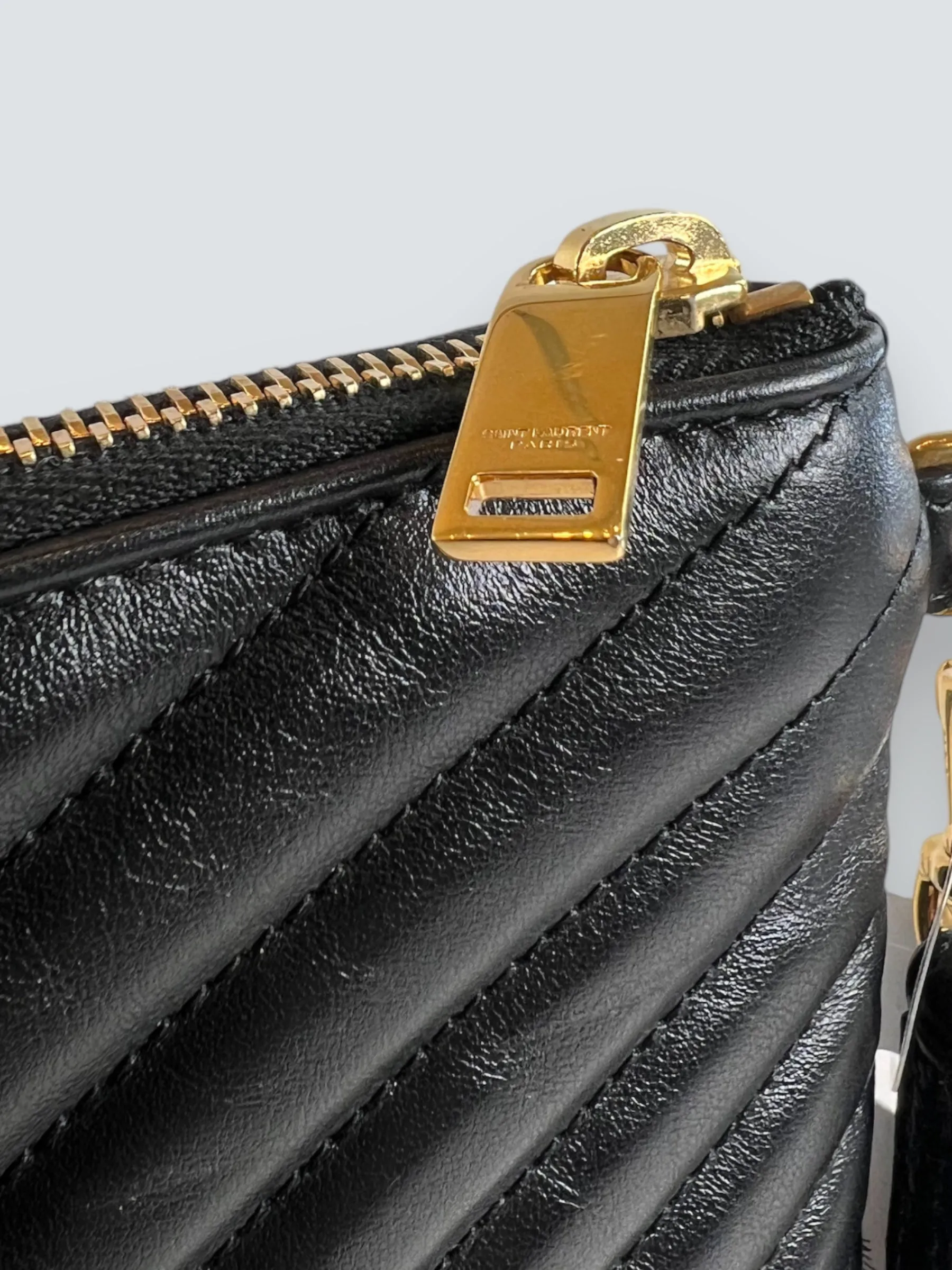 Saint Laurent Black Cevron Matelasse Leather Pouch