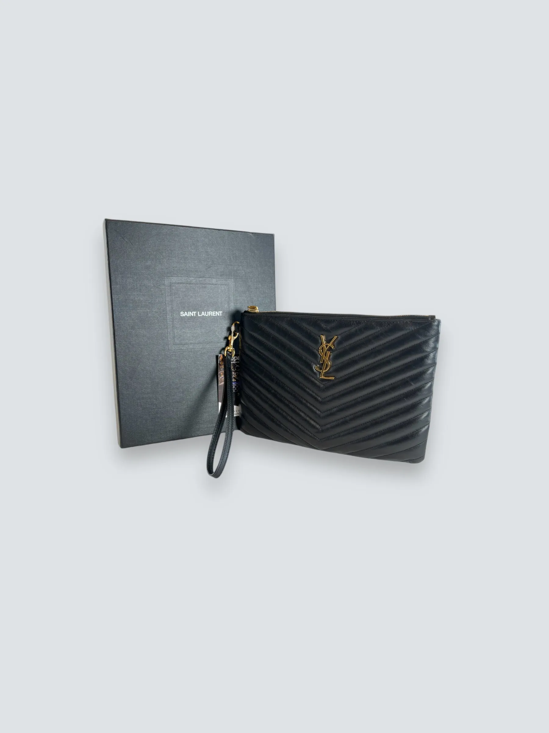 Saint Laurent Black Cevron Matelasse Leather Pouch