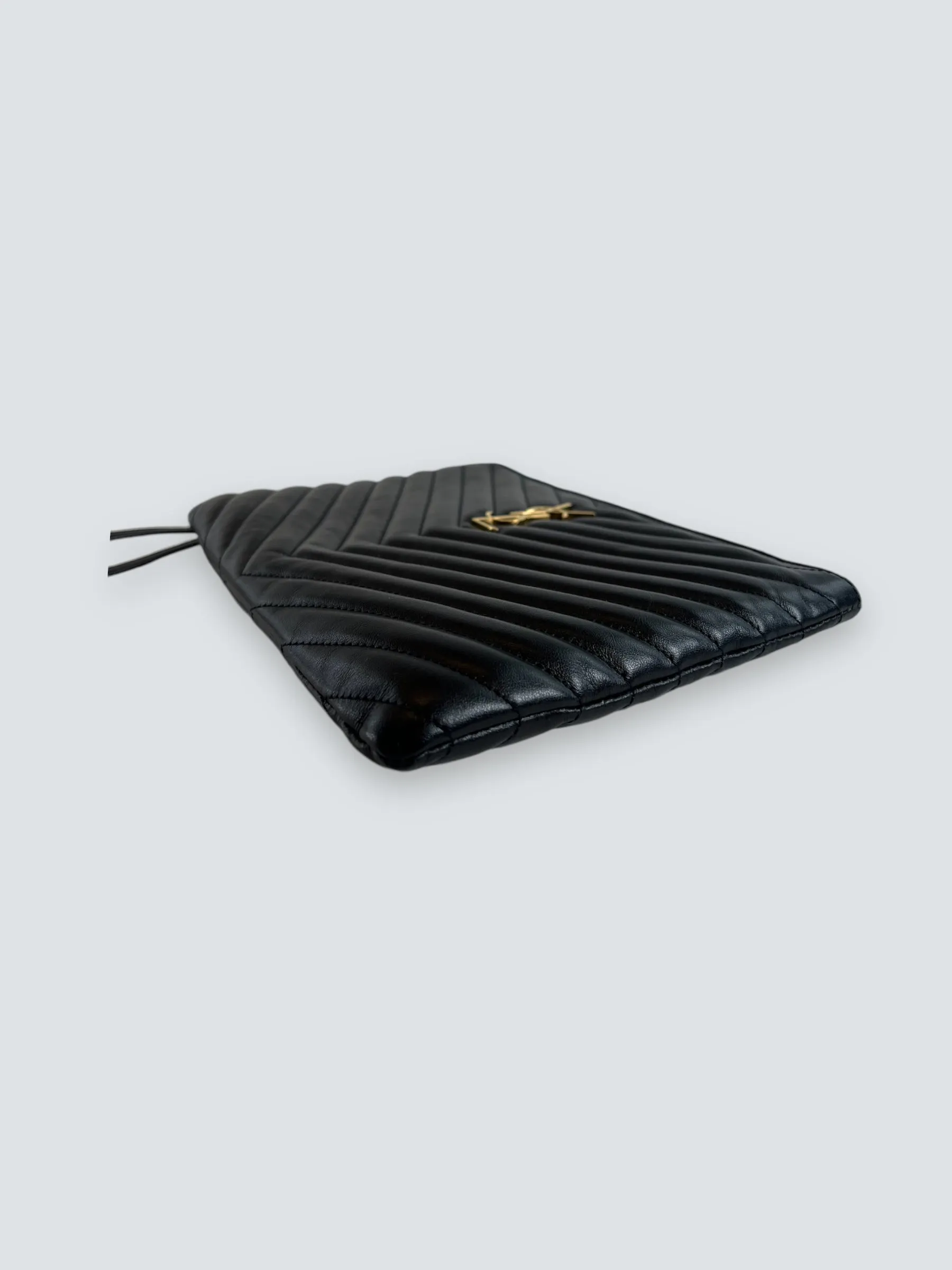 Saint Laurent Black Cevron Matelasse Leather Pouch