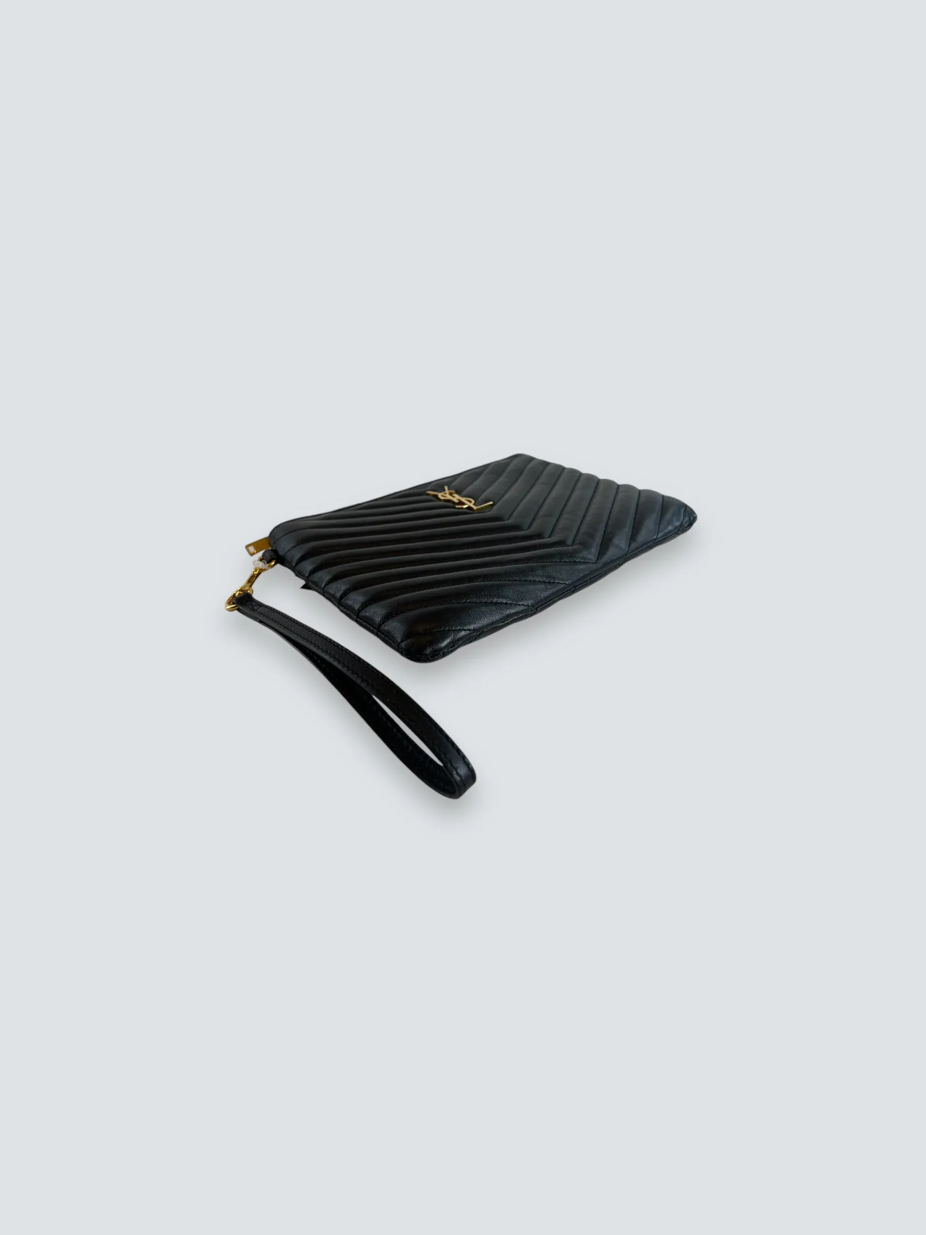 Saint Laurent Black Cevron Matelasse Leather Pouch