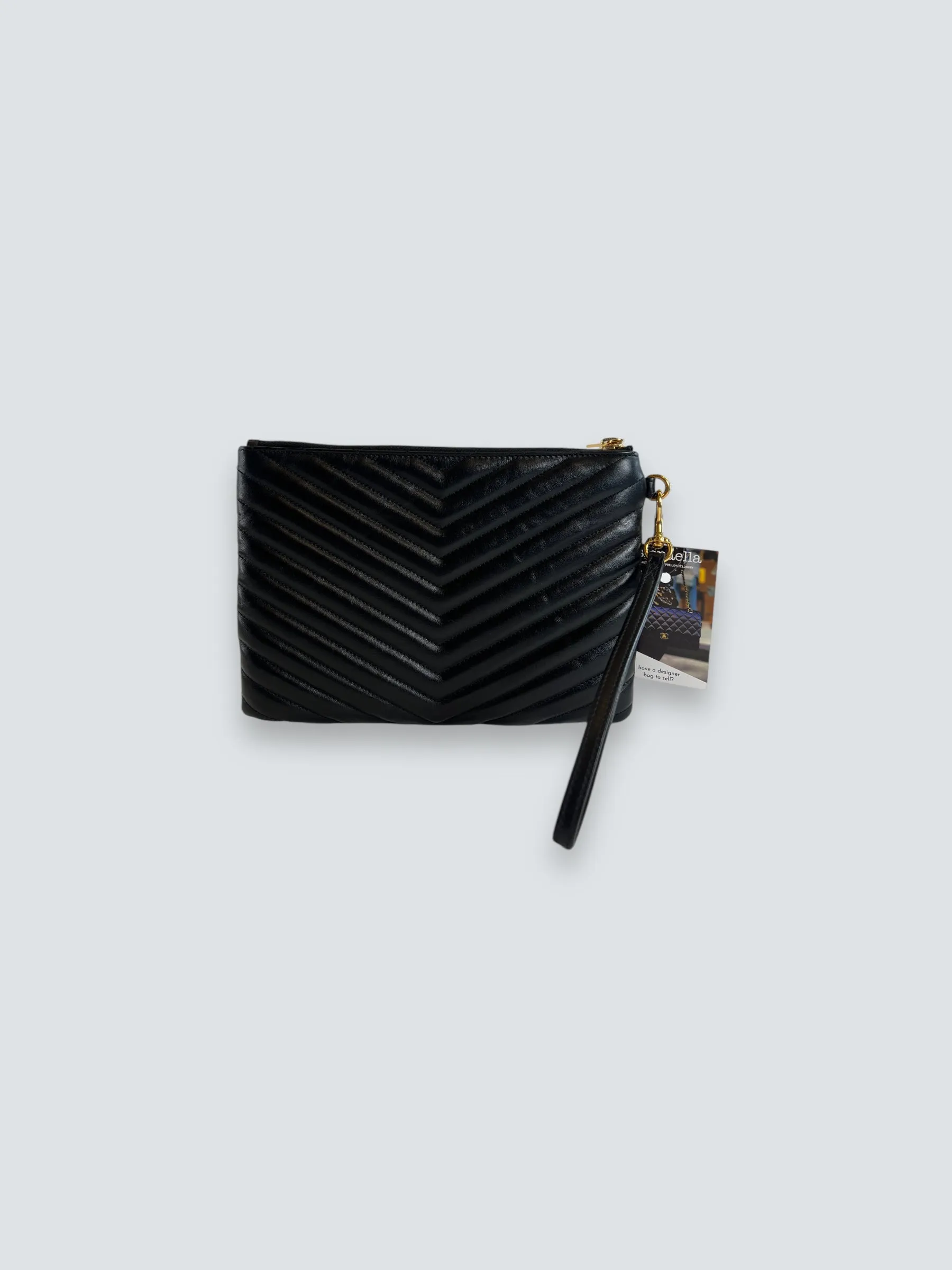 Saint Laurent Black Cevron Matelasse Leather Pouch