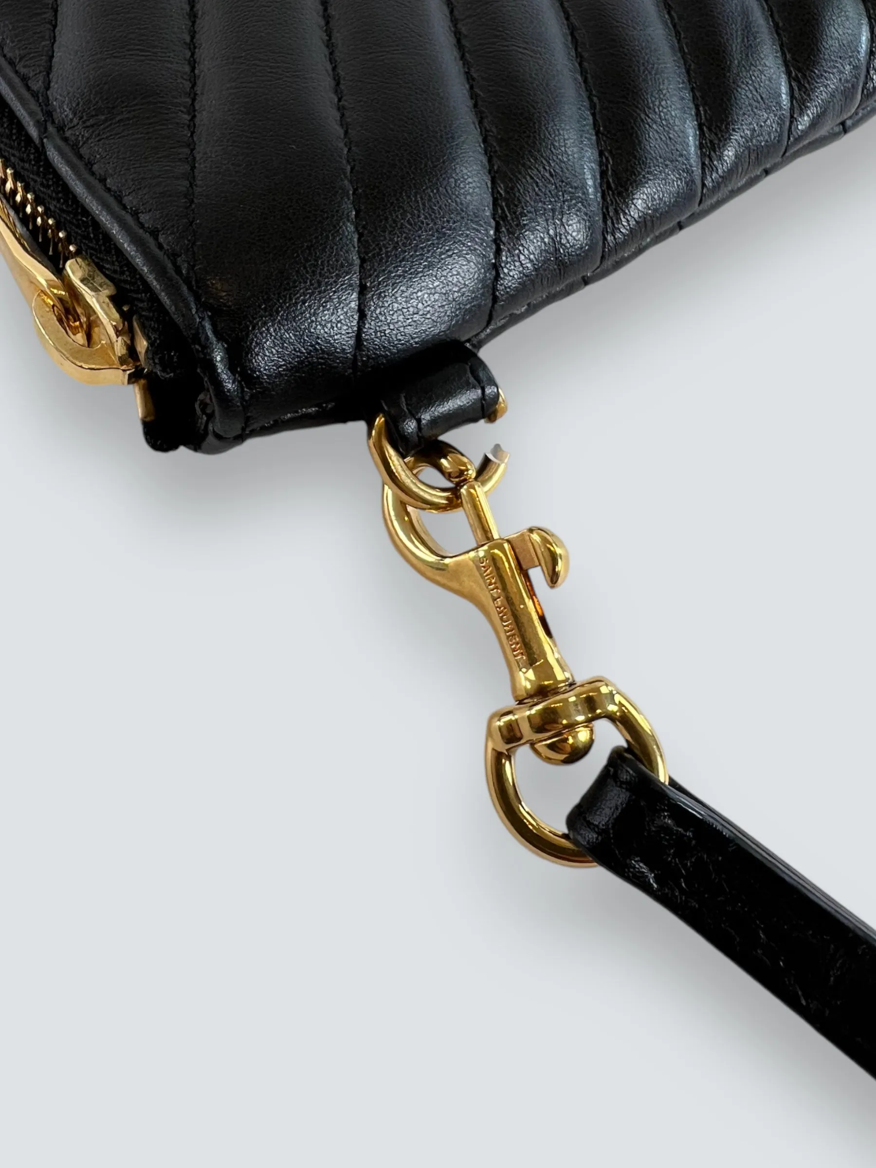 Saint Laurent Black Cevron Matelasse Leather Pouch