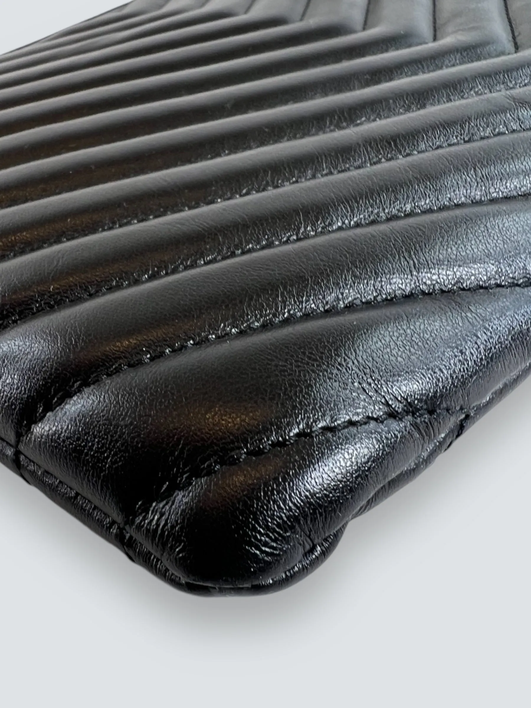 Saint Laurent Black Cevron Matelasse Leather Pouch