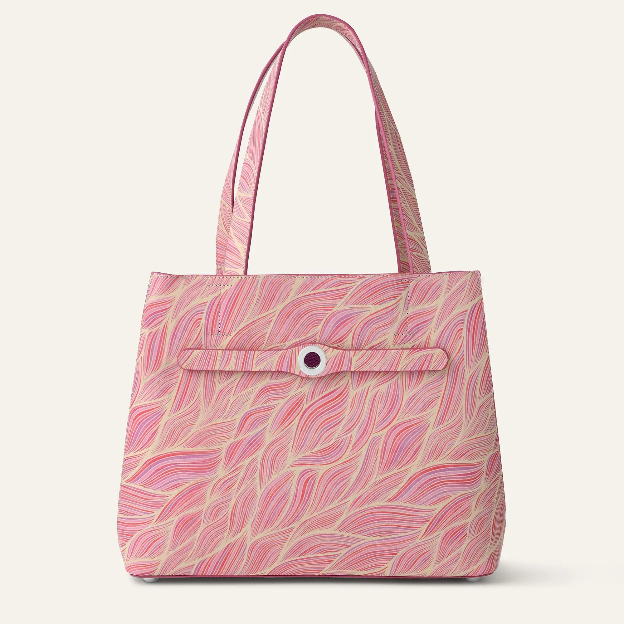 Sarah Tote | Pink Leaf with Silver hardware