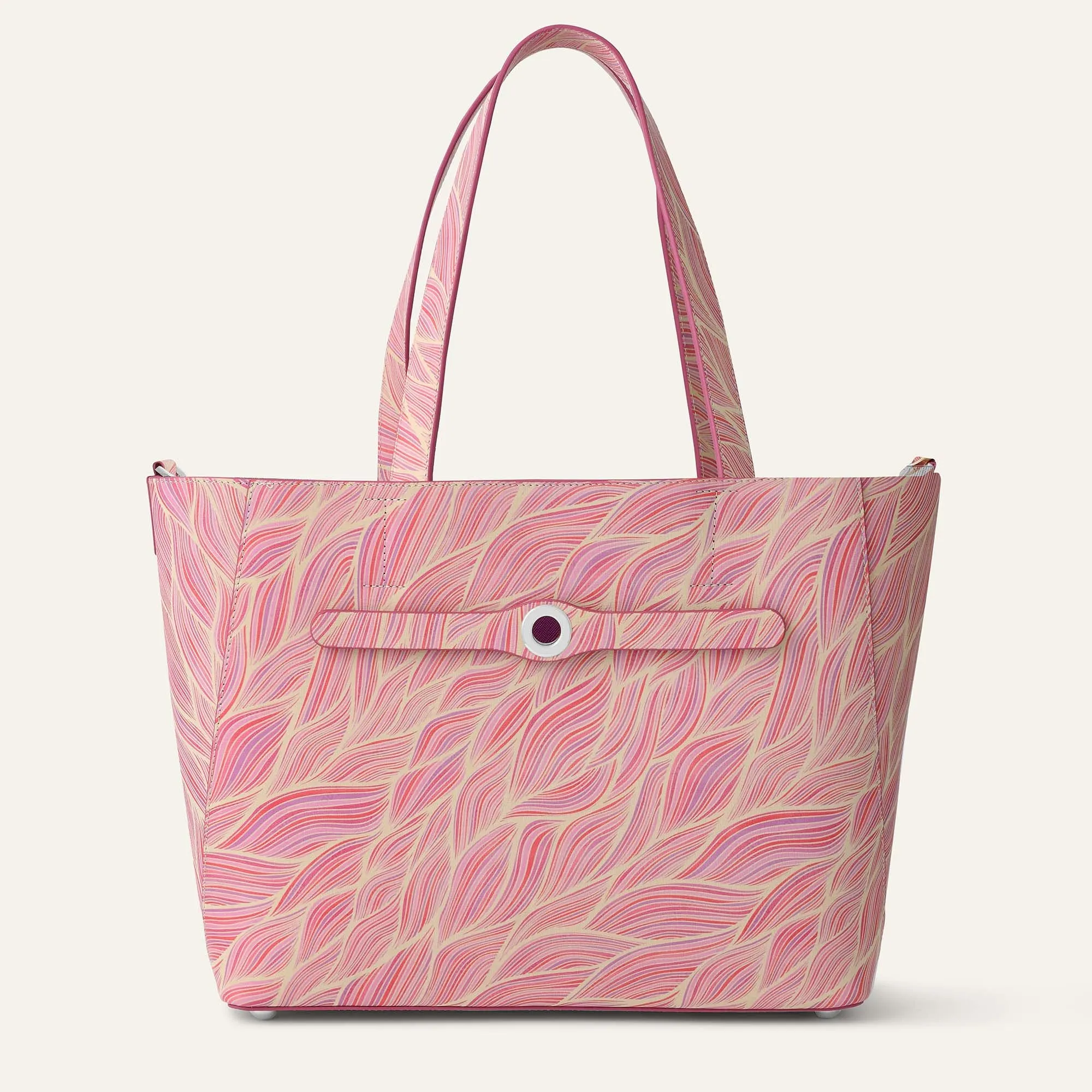 Sarah Tote | Pink Leaf with Silver hardware
