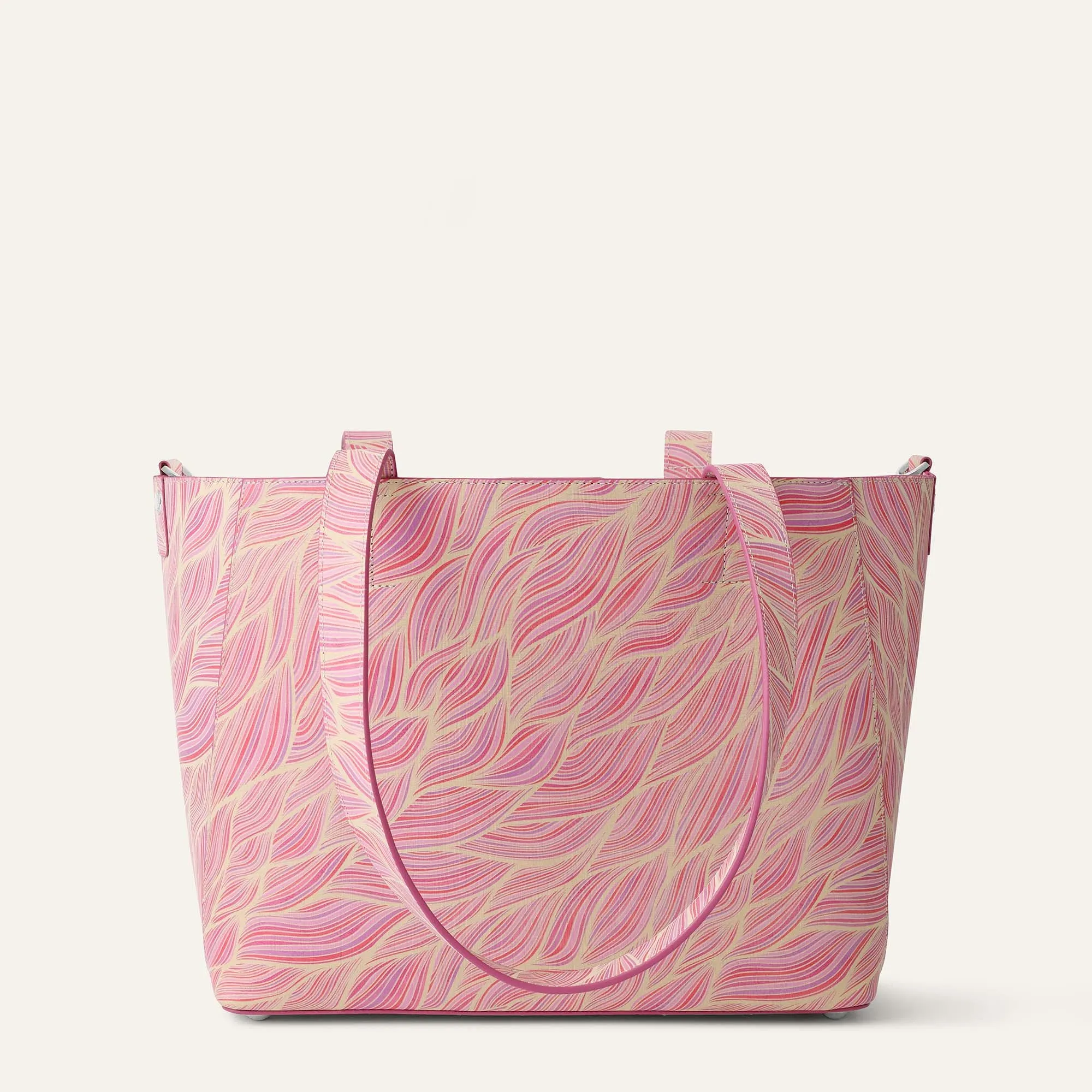 Sarah Tote | Pink Leaf with Silver hardware