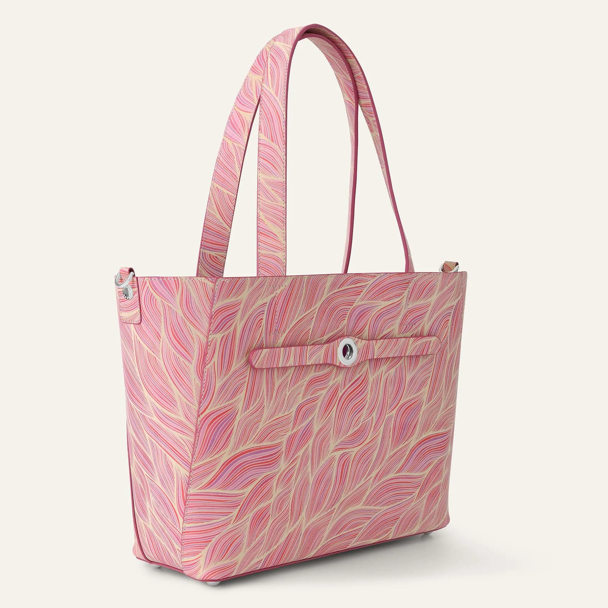Sarah Tote | Pink Leaf with Silver hardware