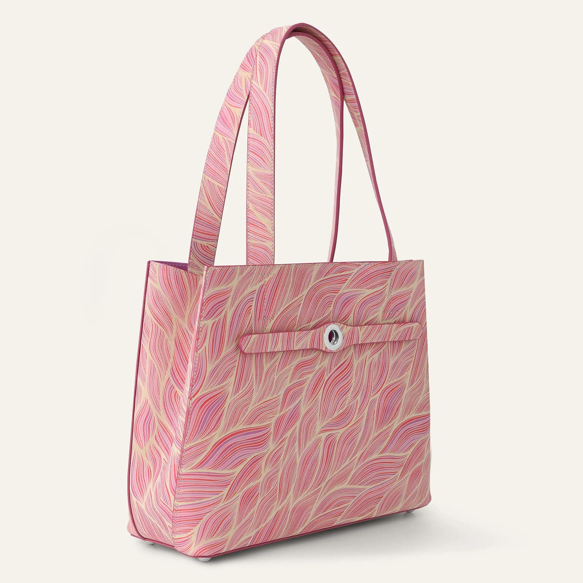 Sarah Tote | Pink Leaf with Silver hardware