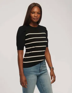 Short Puff Sleeve Crew Neck With Stripes- Sale