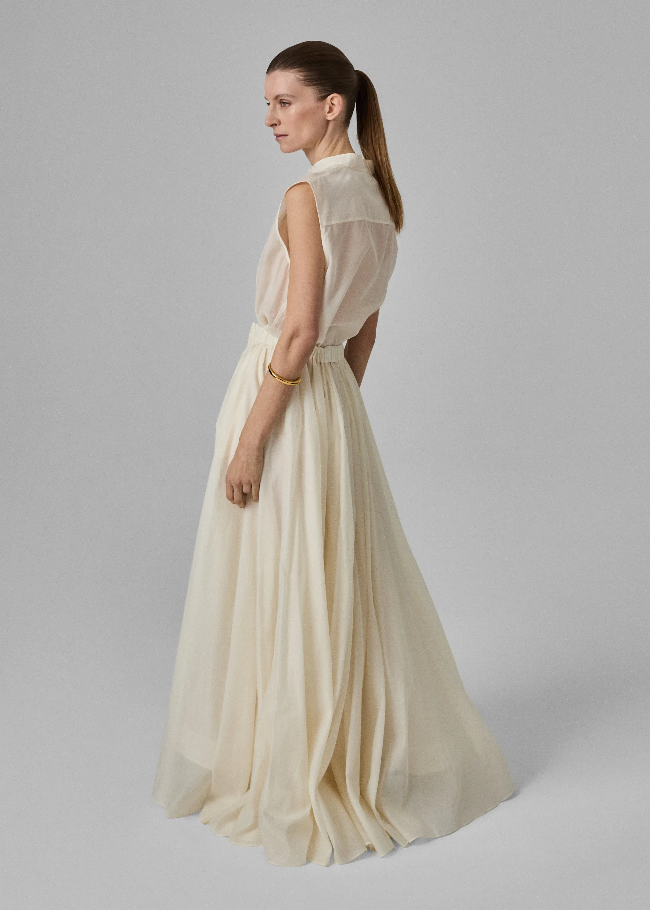 Sleeveless Tuxedo Shirt - Ivory
