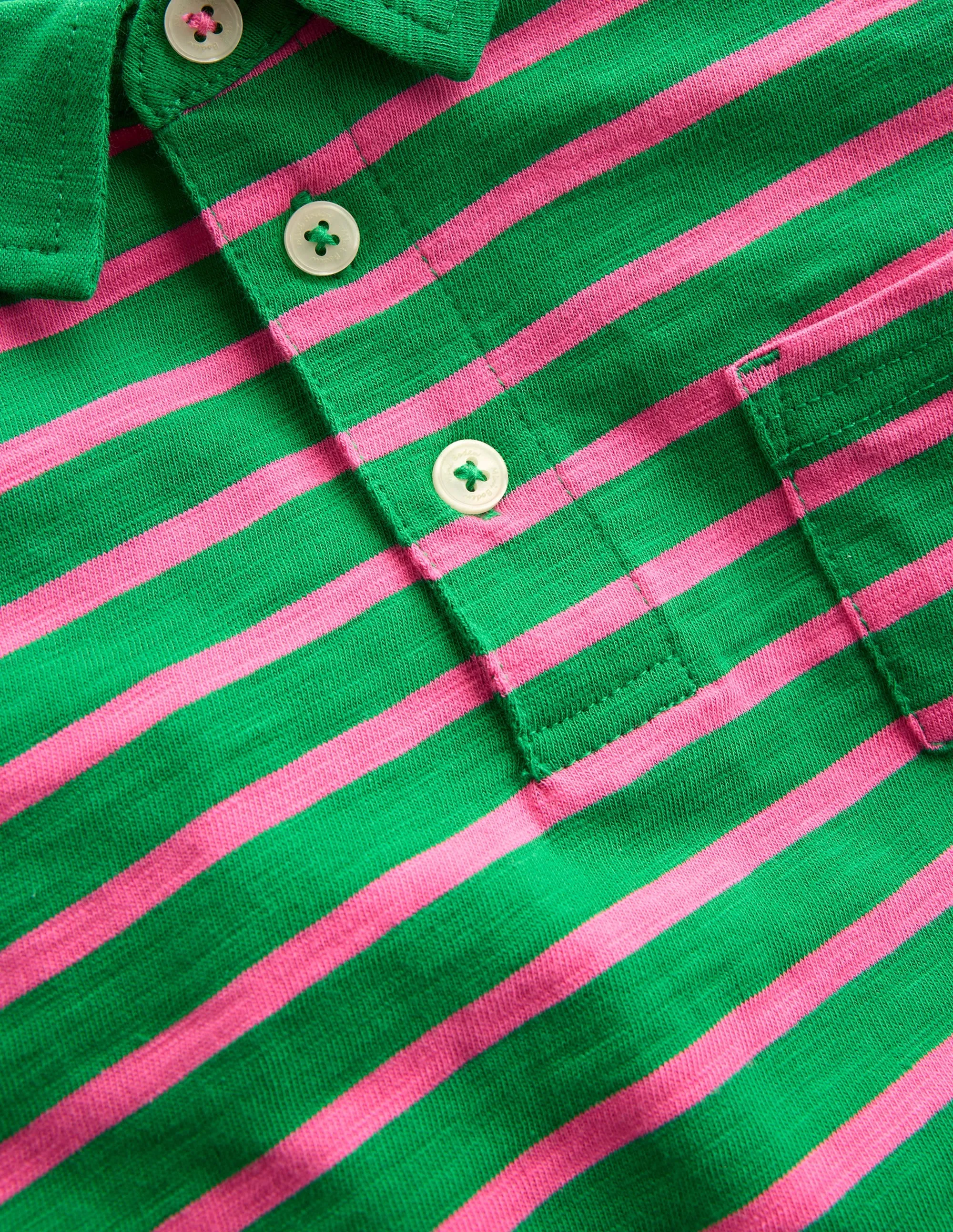 Slub Polo Shirt-Rich Emerald /Sorbet Pink