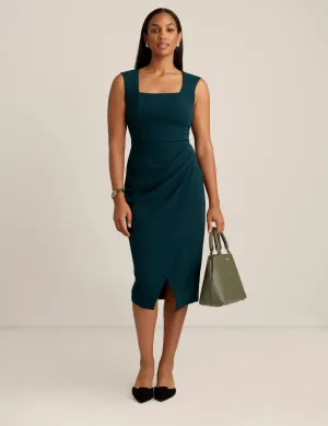 Square Neck Faux Wrap Dress - Sale