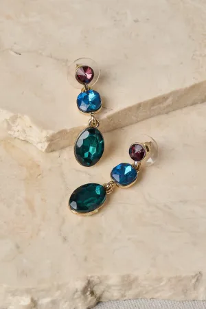 Trio Glass Stone Earrings - Multicolour