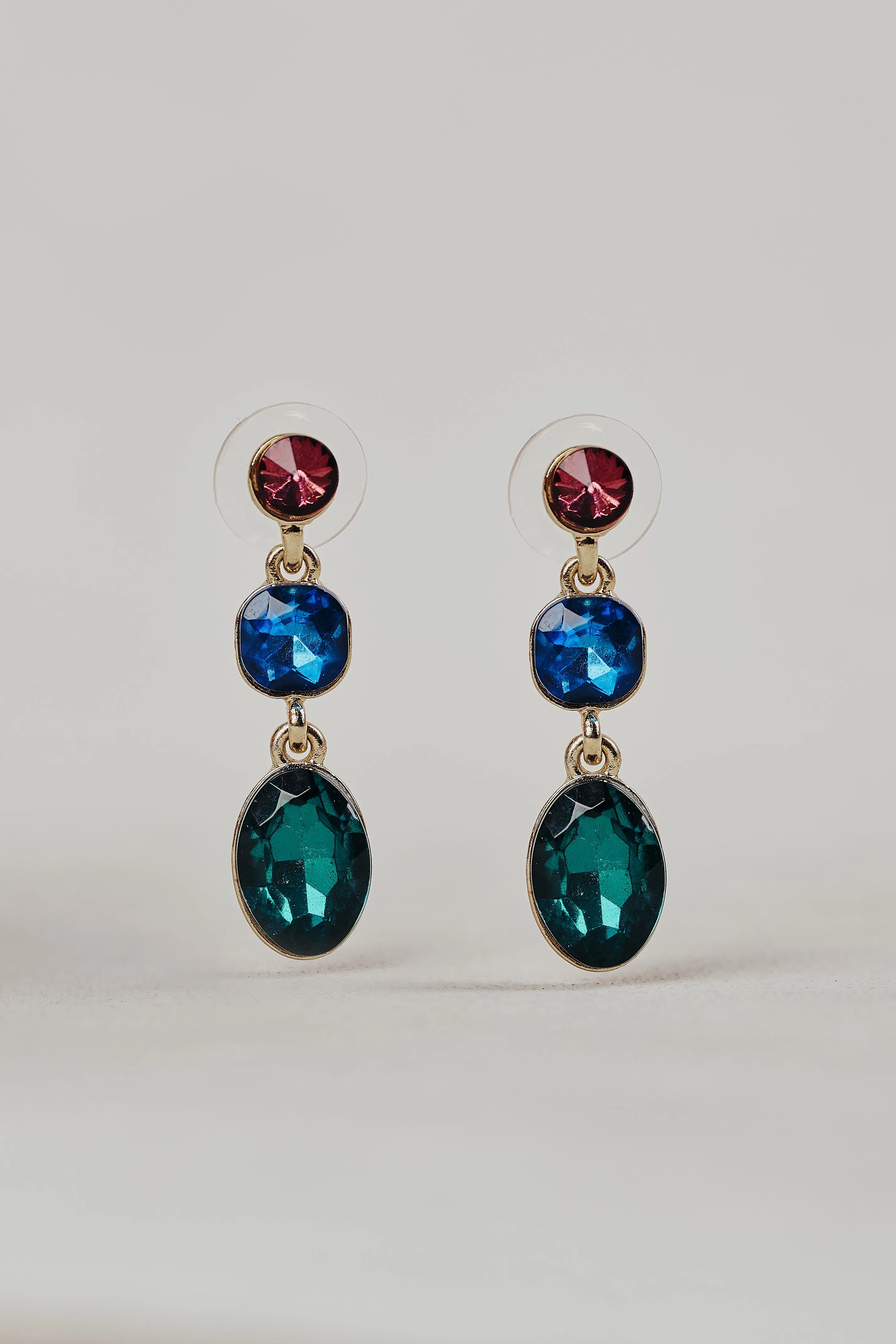Trio Glass Stone Earrings - Multicolour