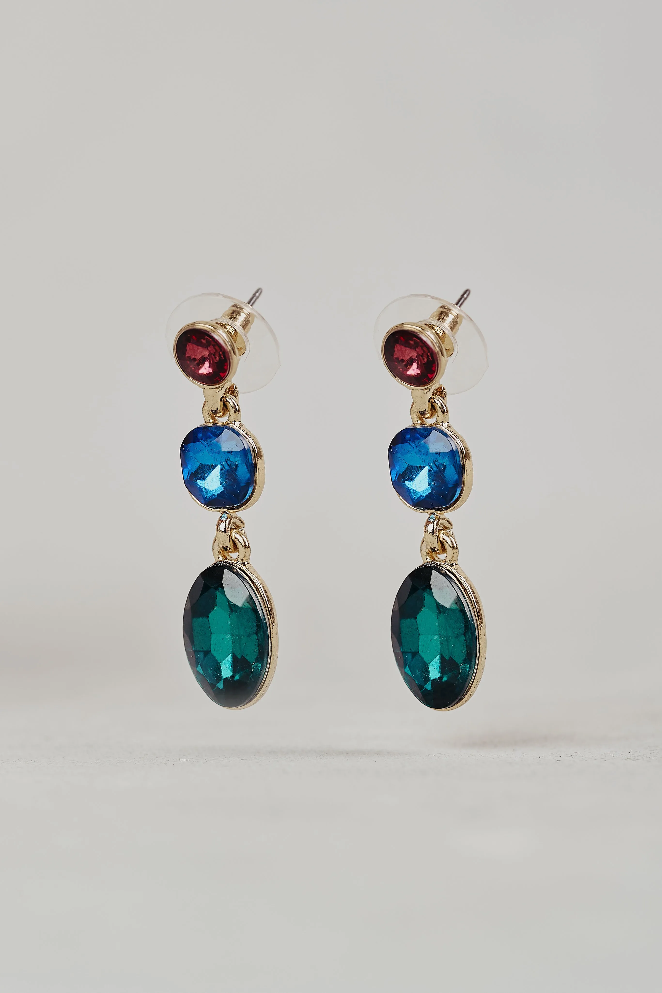Trio Glass Stone Earrings - Multicolour